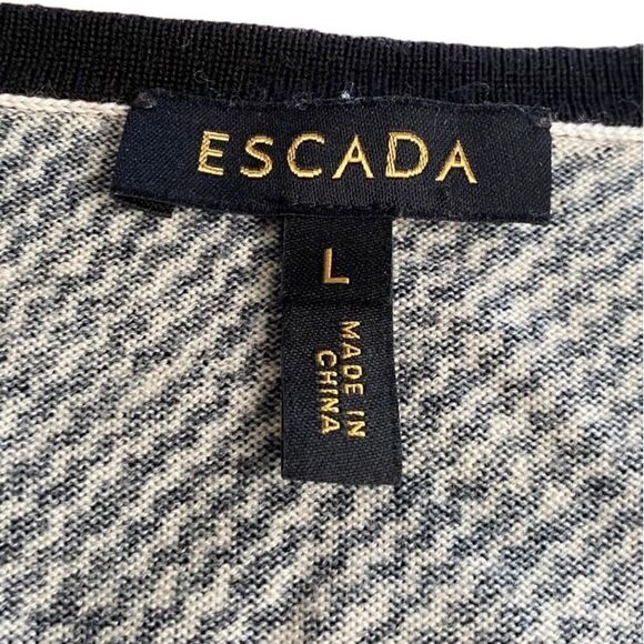 Escada 100% Wool Cardigan Large Black White - Picture 3 of 8